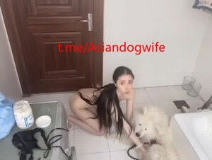 Chinese girl have fun with Master's DOG