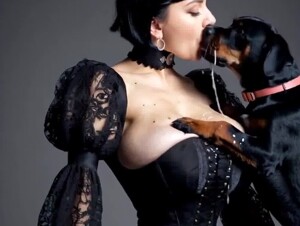 AI Valerie victorian busty goth kissing with dog passionately