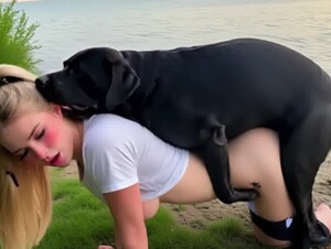 AI - Black Lab and Blonde on the Riverbank 2